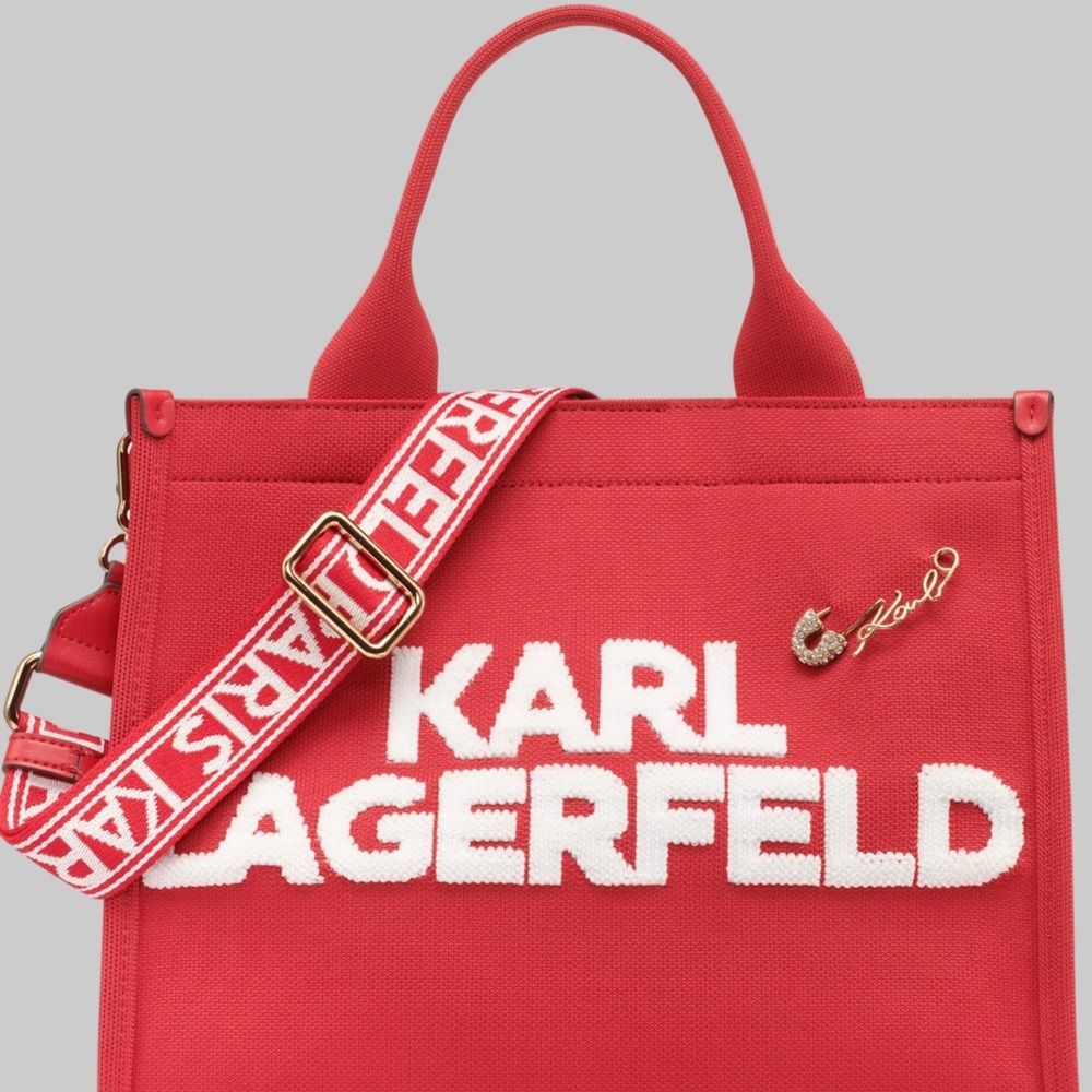 Karl Lagerfeld Red Canvas Tote with Branded Strap